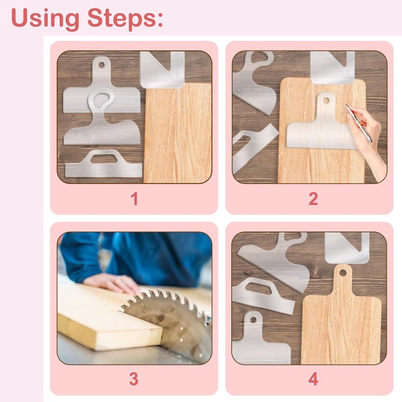 LYMOI Router Templates, 4pcs Acrylic Charcuterie Board Handle Template, Clear Cut Board Thick Handle Template, Angled Curvy Tracing Stencils Cut Guide Tools for Kitchen Woodworking.(Style 3) - Image 5